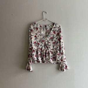 H&M DIVIDED, SZ 2 CROPPED  THIN FLORAL Viscose Shirt Women Blouse  Career